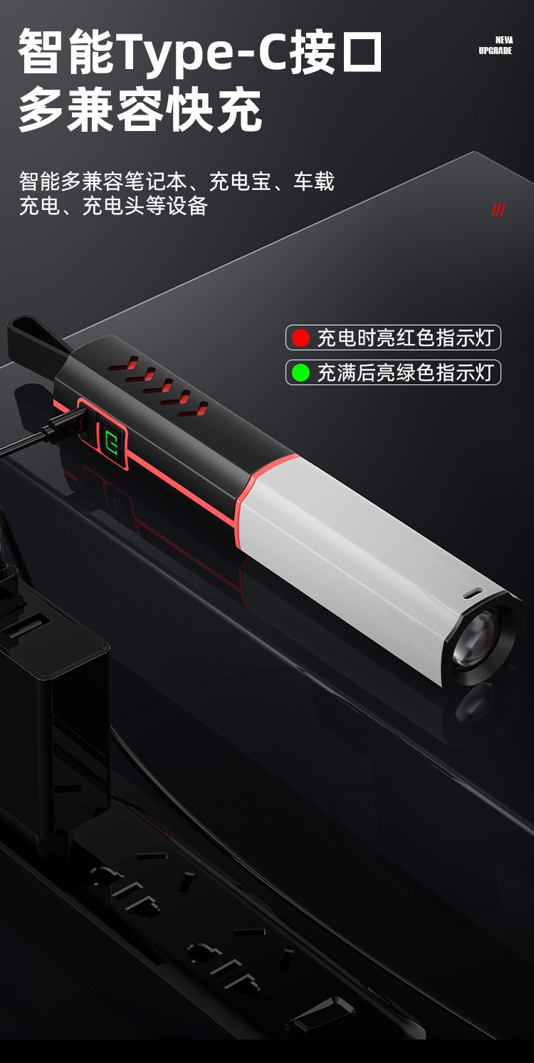 跨境新款白激光手电筒便携式露营长续航应急户外伸缩变焦塑料手电详情19
