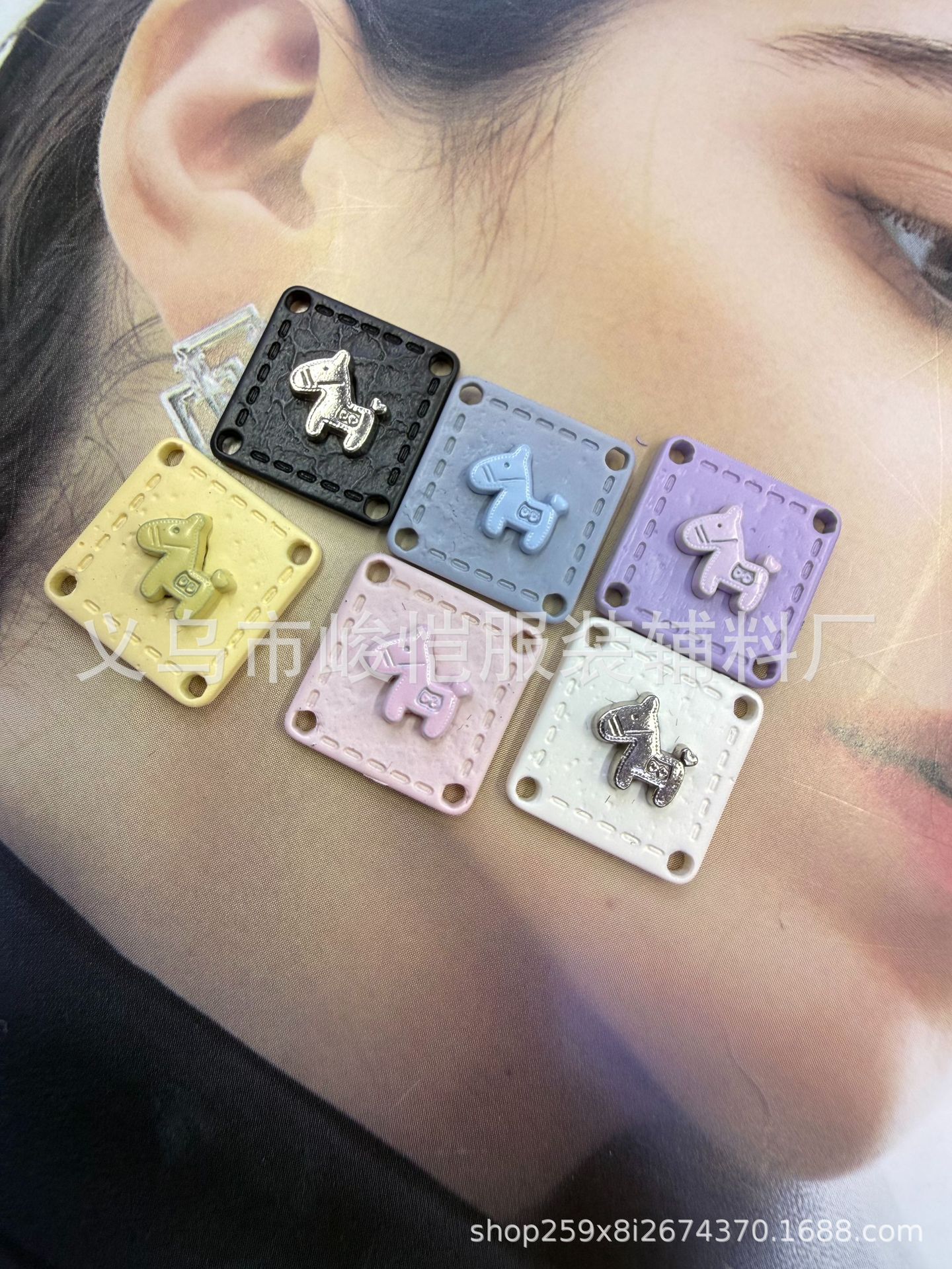 Little Horse Four-hole square double-piece resin m oval letter nameplate for clothes, socks, hats, decorations, hand-sewn nameplates pic 13