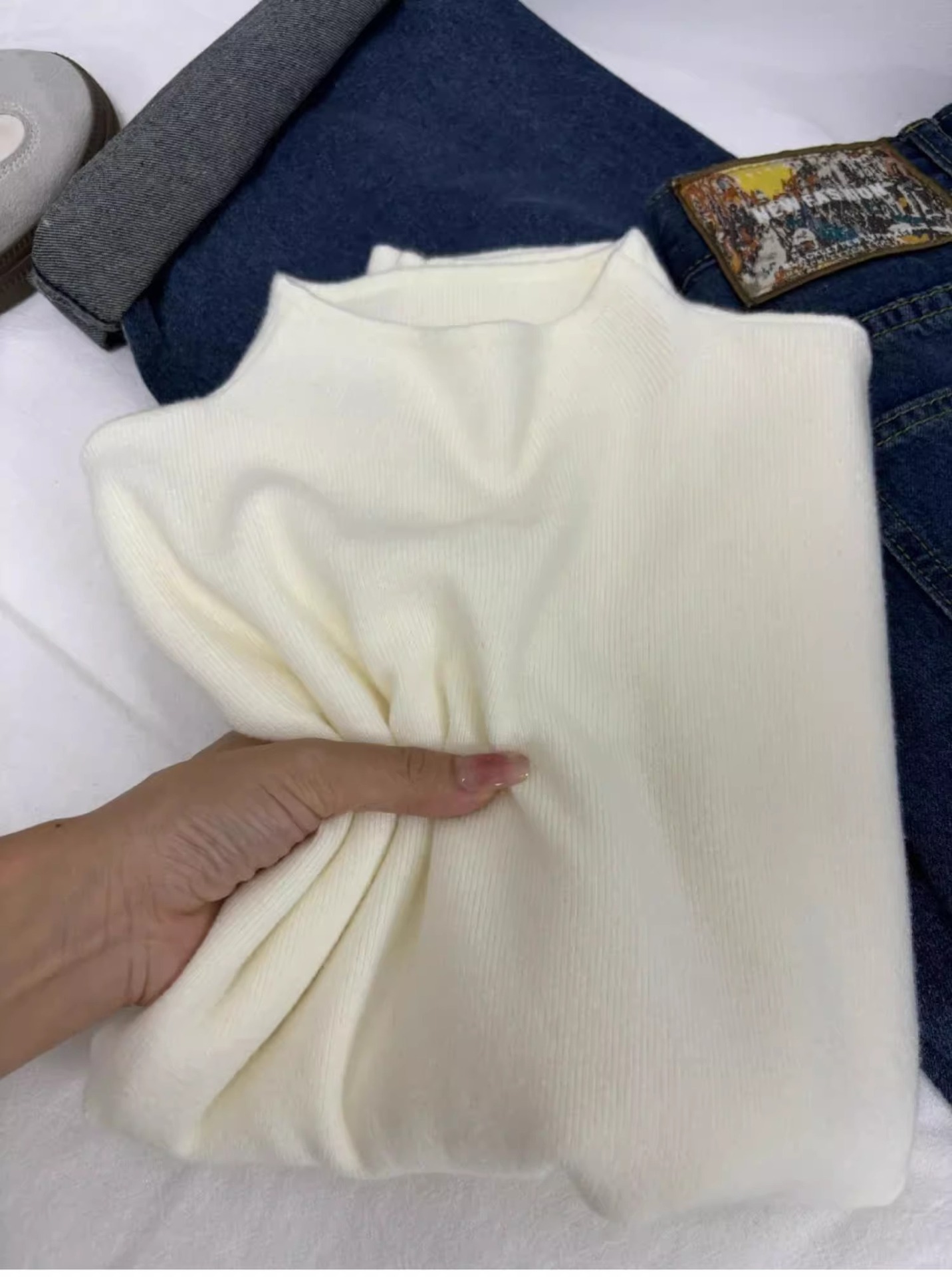 秋冬小立领奶fufu软糯打底针织衫大码胖mm女毛衣韩版简约内搭上衣详情4