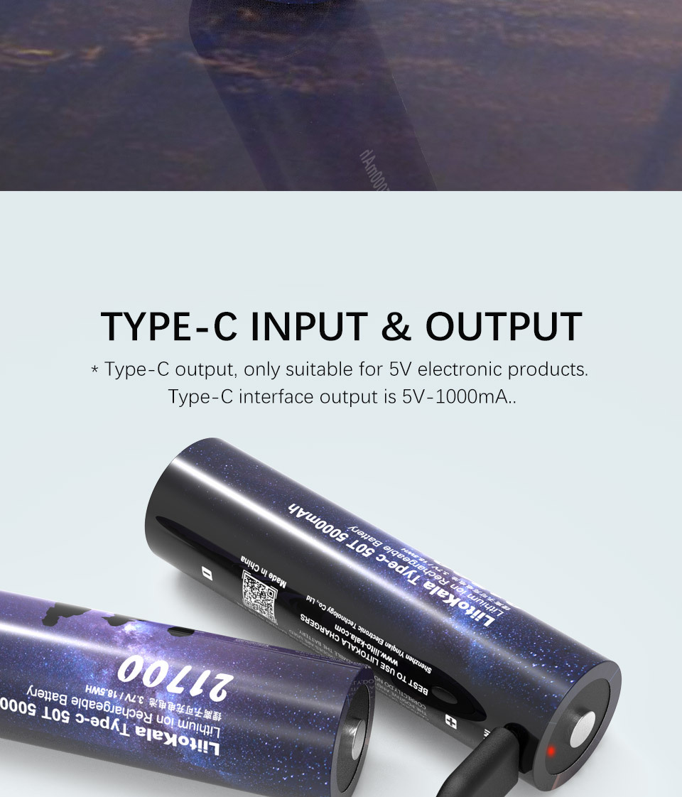 LiitoKala 50T Type-C 3.7V 21700 5000 mah large-capacity rechargeable cell lithium battery pic 4
