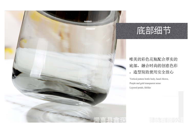 北欧 ins轻奢客厅插花瓶木墩木腰大肚小口原色灰色高级感玻璃花瓶详情6