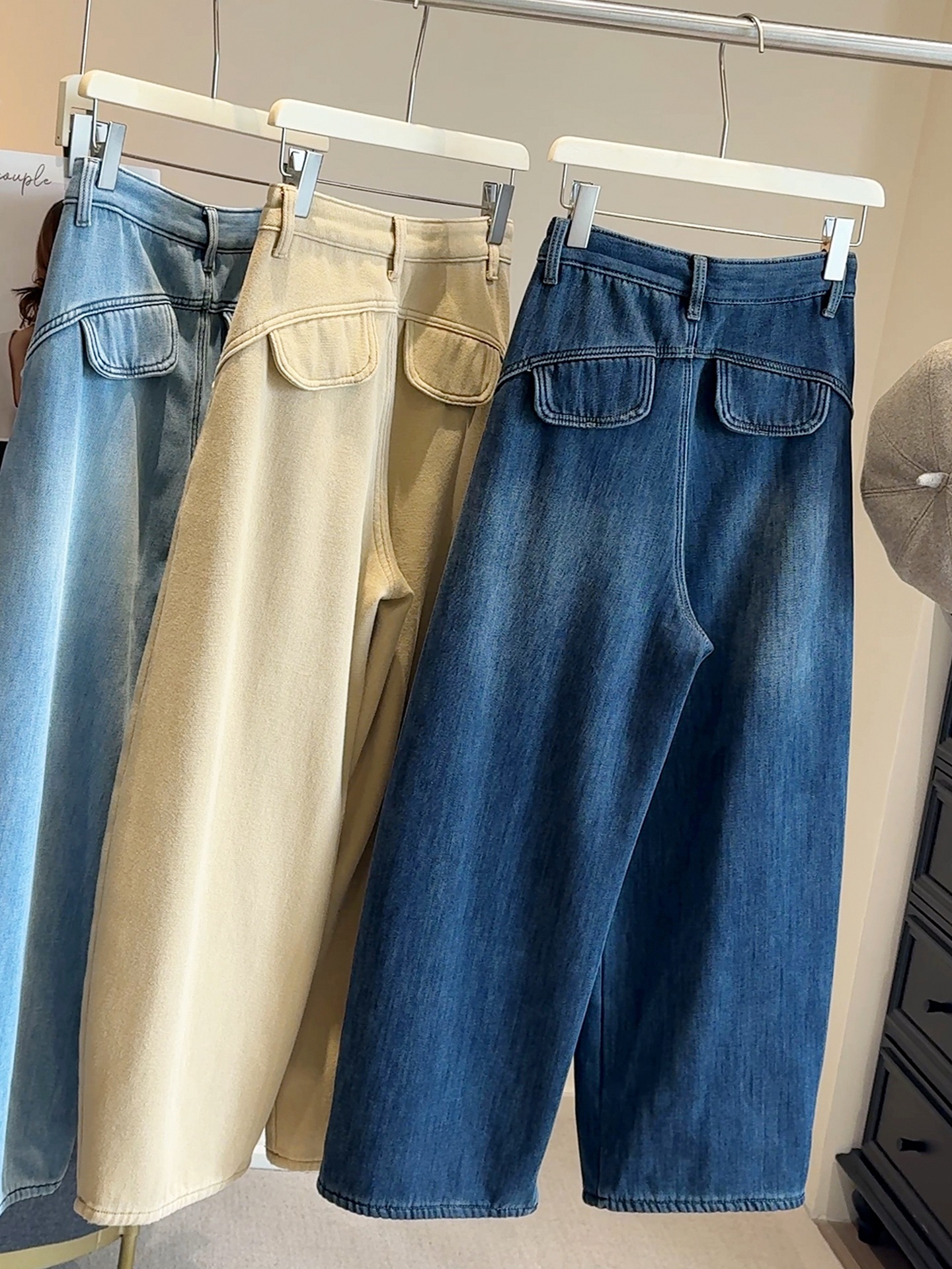 韩系复古加绒阔腿牛仔裤女2025冬新款高腰加厚直筒休闲宽松弯刀裤详情8