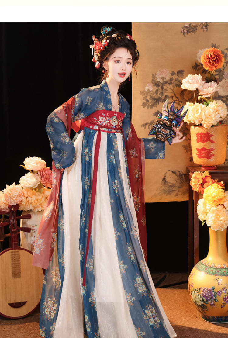 国潮唐制汉服齐胸襦裙日常改良唐制汉服女复原风齐胸襦裙一片式春夏款详情21