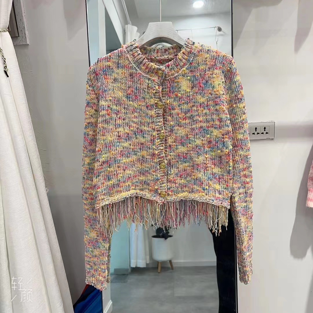 Early autumn 2024 new Rainbow Gentle Chanel stylish Su sweater jacket, loose and laid-back style knitted cardigan for outerwear pic 2