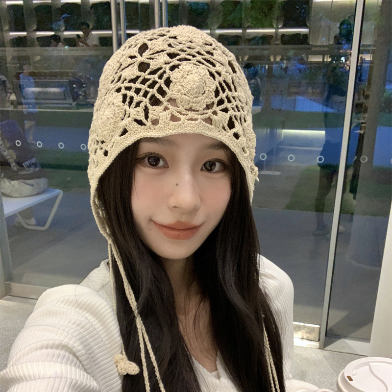 A collection of Japanese-style hand-woven headscarves, thin, hollowed-out woolen hats for women, and retro and artistic knitted hats pic 19