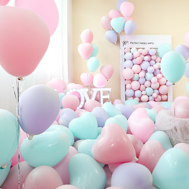 Macaron heart-shaped balloons for the Qixi Festival confession, wedding decoration, birthday party, cute girl atmosphere, and non-toxic pic 3