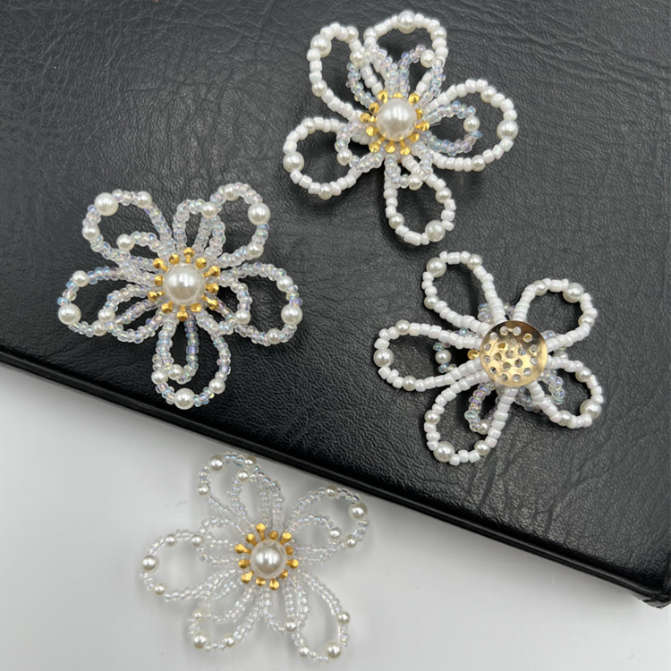 Handmade beaded clothing accessories, three-dimensional double-layer five-petal flower DIY earrings, hairpins, semi-finished accessories pic 4