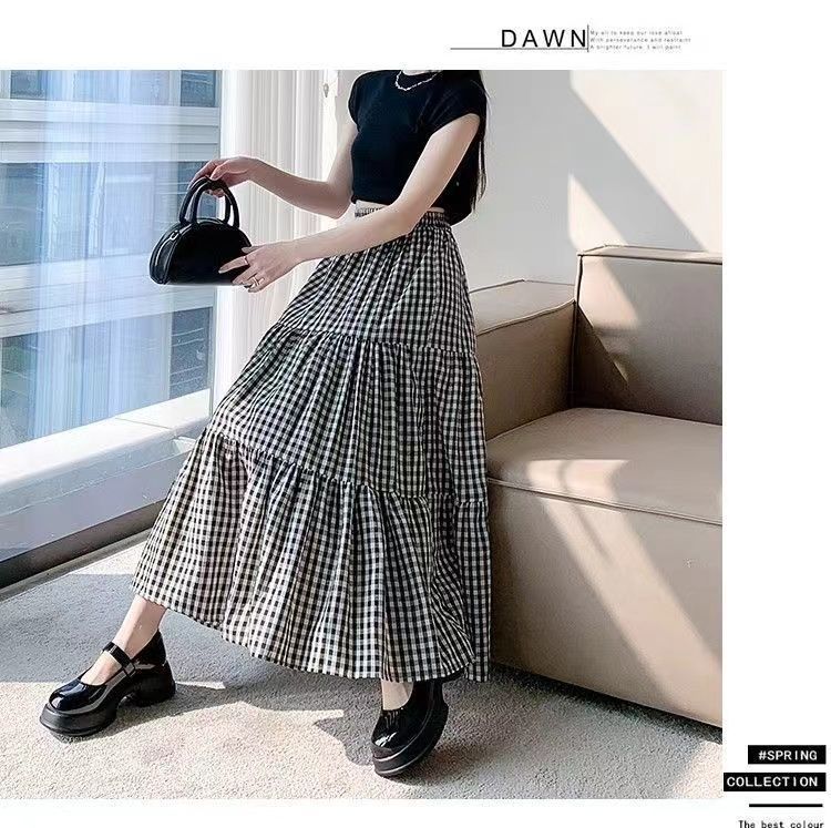 复古小格子半身裙女2025新款高腰a字长裙显瘦遮胯大摆伞裙蛋糕裙详情15