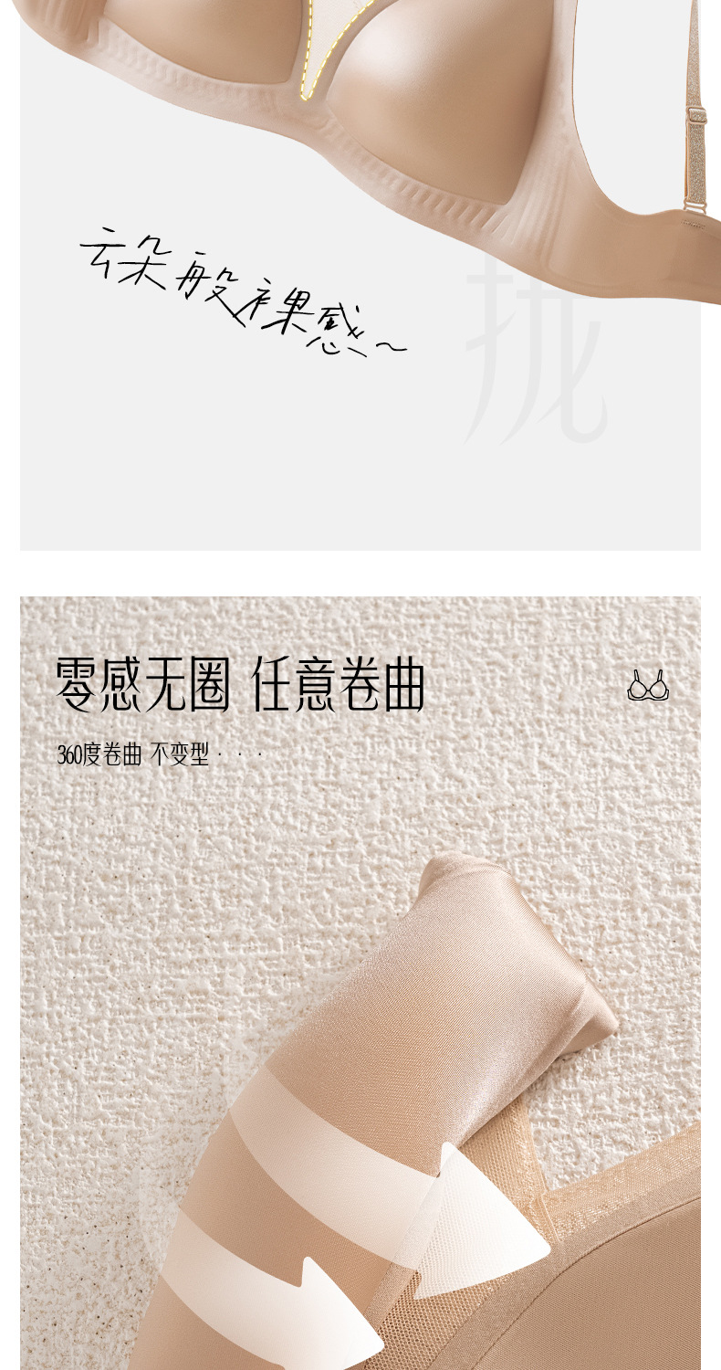 薄夏季内衣女法式缎面无痕深V三角杯胸罩软支撑防下垂收副乳文胸详情8