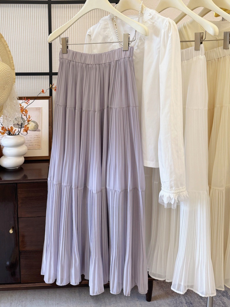 2025新款高腰仙女裙压褶裙长裙温柔风紫色半身裙女春夏气质百搭详情11