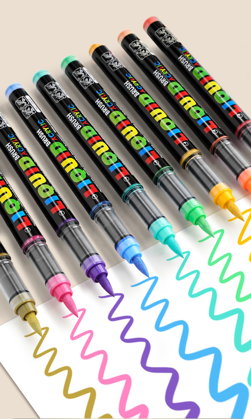 Tianhui Cross-border Direct liquid Acrylic Marker Pen wholesale Round rod ink Control Brush Student Soft Head Painting Watercolor pen pic 10