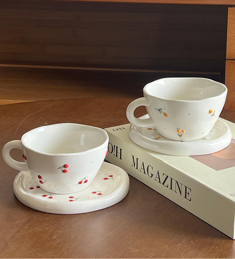 高颜值陶瓷马克杯ins风手捏咖啡杯家用办公室水杯拿铁拉花杯子详情3