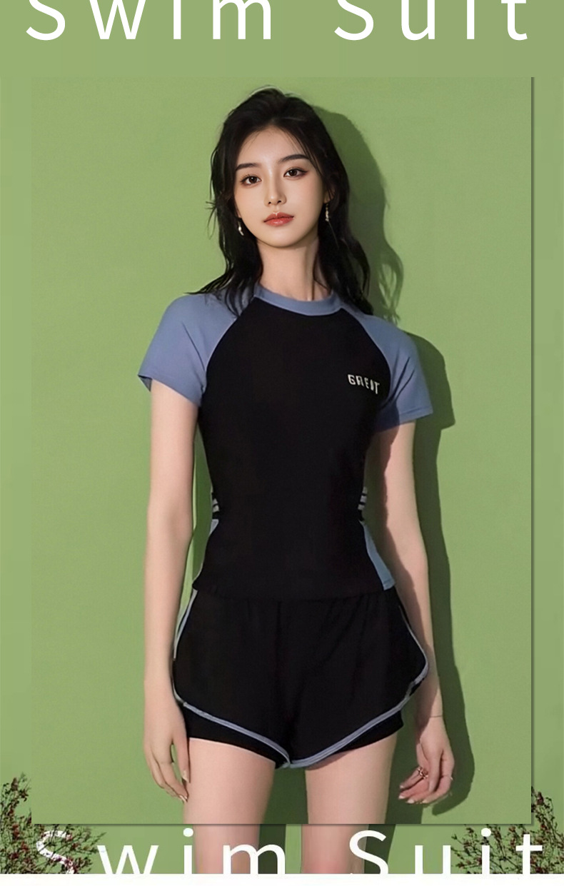 爆款泳衣女分体式保守运动平角防晒韩版显瘦遮肚泡温泉泳装工厂-121009详情2