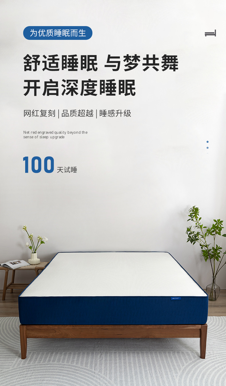 Wholesale custom spring mattress soft cushion, popular blue box, home, hotel, rental, memory foam Simmons mattress pic 1