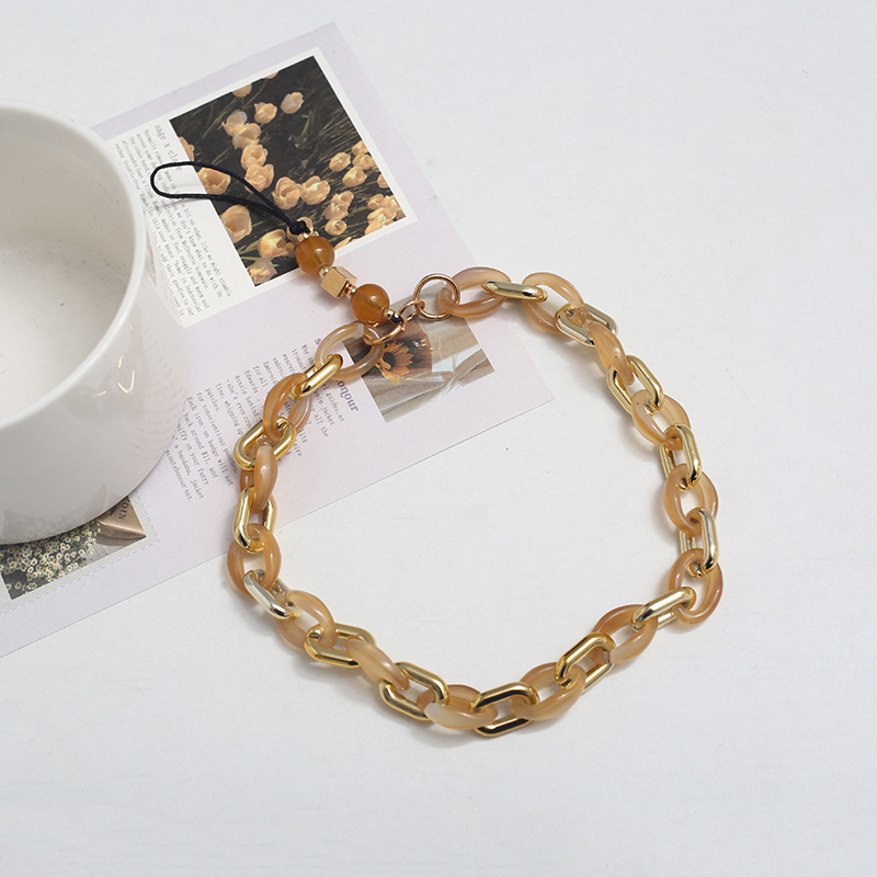 Factory direct sales of fashionable new acrylic mobile phone pendants, retro mixed gold and jade woven anti-loss mobile phone ropes wholesale pic 5
