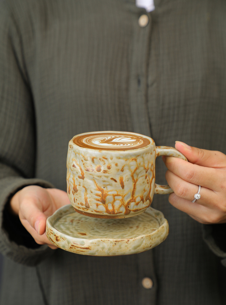 窑变咖啡杯碟套装复古陶瓷杯下午茶卡布奇诺拿铁咖啡杯家用马克杯详情31