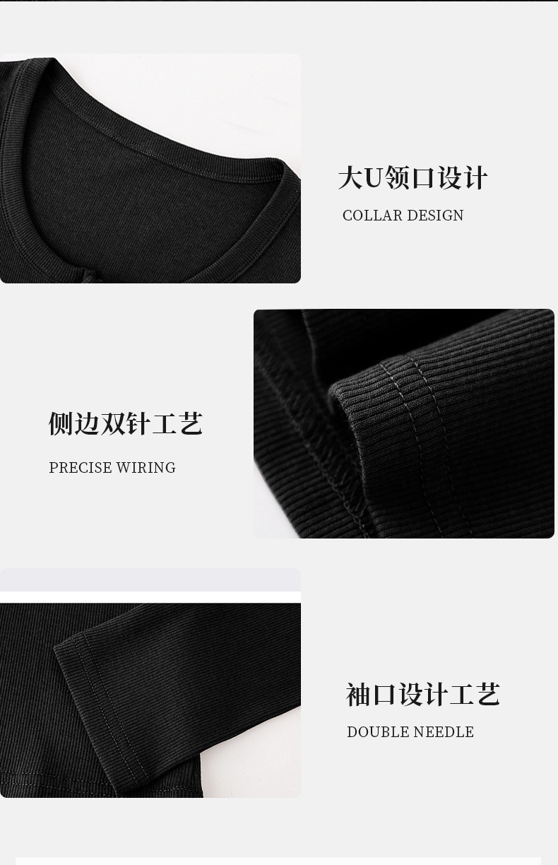 Factory wholesale semi-open round-neck T-shirt for women 2026 new Spring and autumn style slimming top long-sleeved versatile base layer pic 13