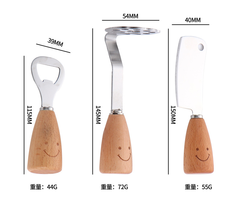 Smiling face wooden handle stainless steel potato puree maker, creative egg beater, grater, small kitchen knife for cutting and pressing potatoes pic 7