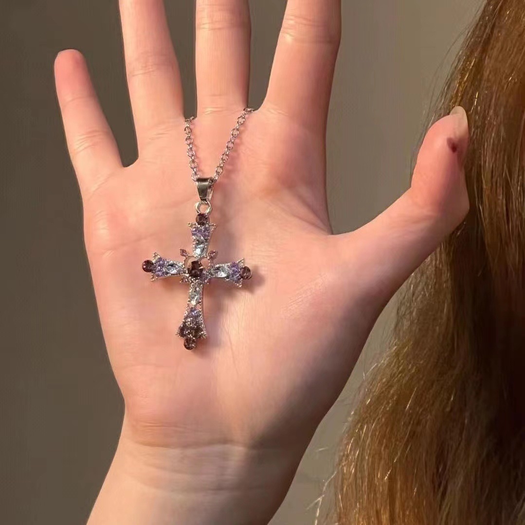 甜酷风辣妹十字架项链女重工镶钻哥特欧美风y2k项链设计锁骨链详情14