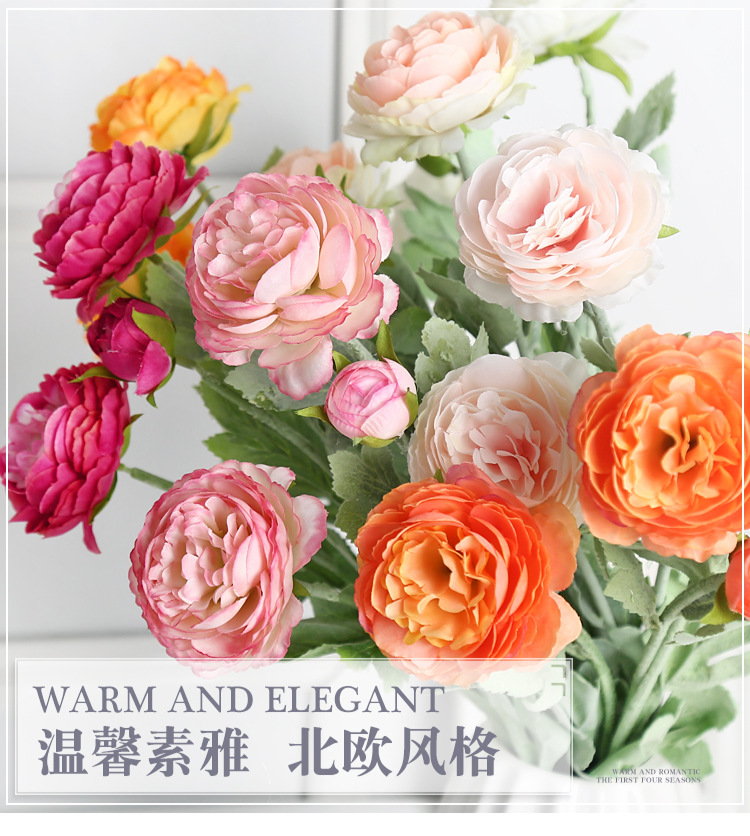 欧式仿真花三头洋牡丹装饰假花婚礼办公文化用高级感成品礼盒详情1