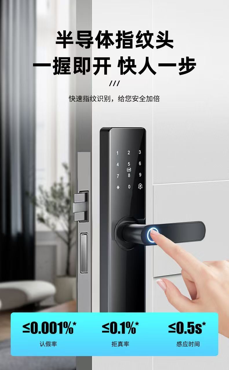 Black smart door lock with facial and fingerprint recognition, digital keyboard handle, specially designed for wooden doors pic 3