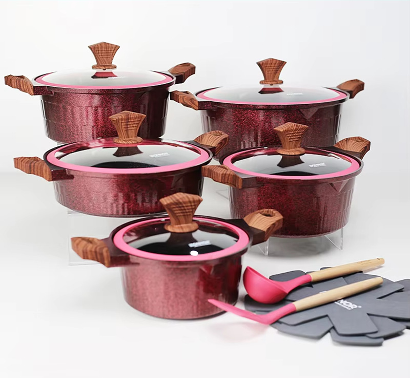 15 pieces cookware set: 15-piece non-stick aluminum pot die-cast lid set, tourmaline die-cast aluminum cookware pic 2