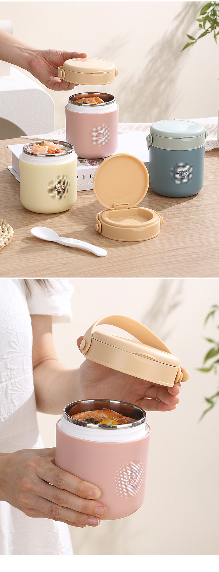 304 stainless steel portable soup cup, student and office worker portable breakfast cup, plastic leak-proof porridge cup, milk cup with spoon pic 15