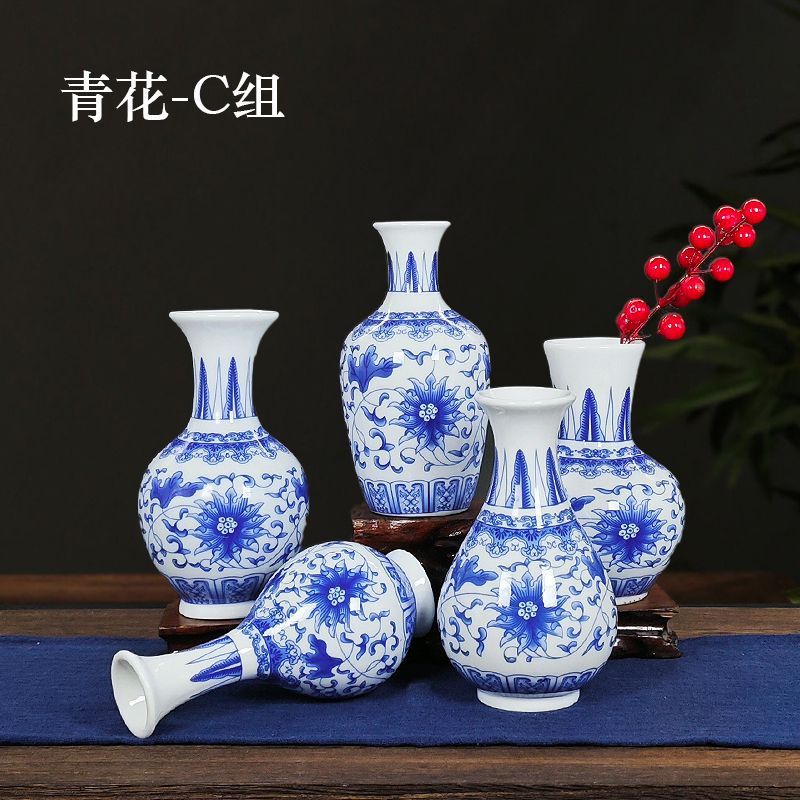Small mouth celadon vase, blue and white porcelain vase, mini water storage, Jingdezhen flower arrangement, tea ceremony small vase pic 2
