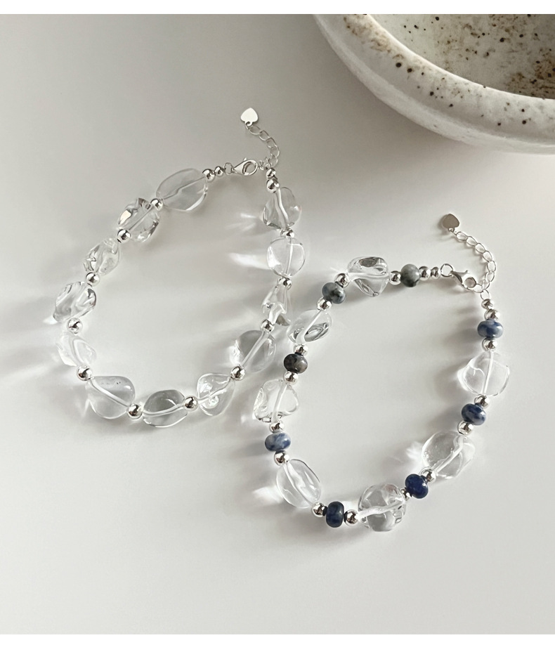 925 sterling silver irregular crystal spotted silver bead bracelet for women, simple handcrafted design, versatile beaded bracelet B3238 pic 14