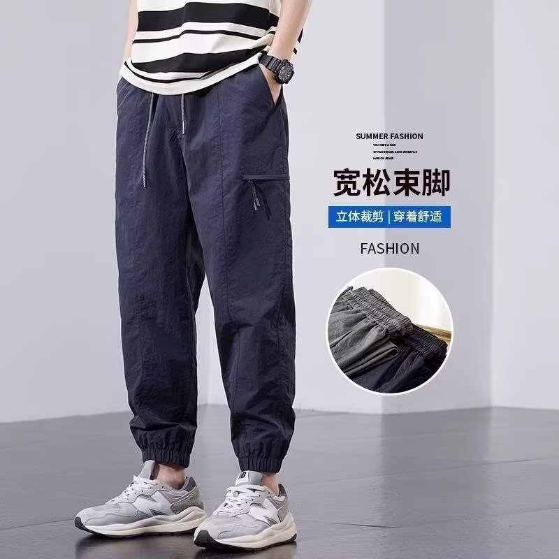 工装休闲裤子男士2025夏季新款薄款宽松透气速干运动裤束脚九分裤详情8
