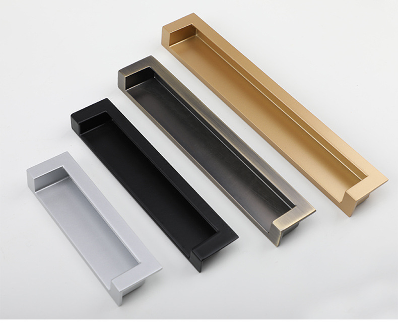 黑色嵌入式暗装拉手金色银色抽屉把手青古铜挖槽移门加长对装拉手详情24