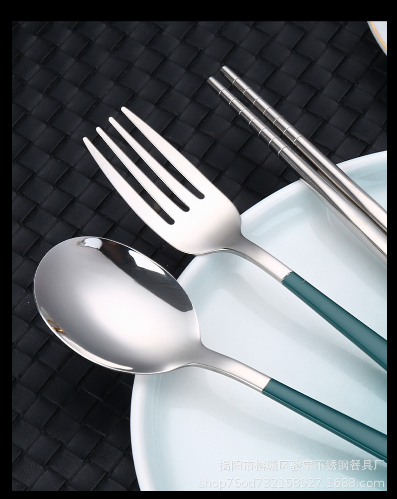 韩式304不锈钢便携餐具三件套学生户外公司礼品叉子勺子筷子套装详情15