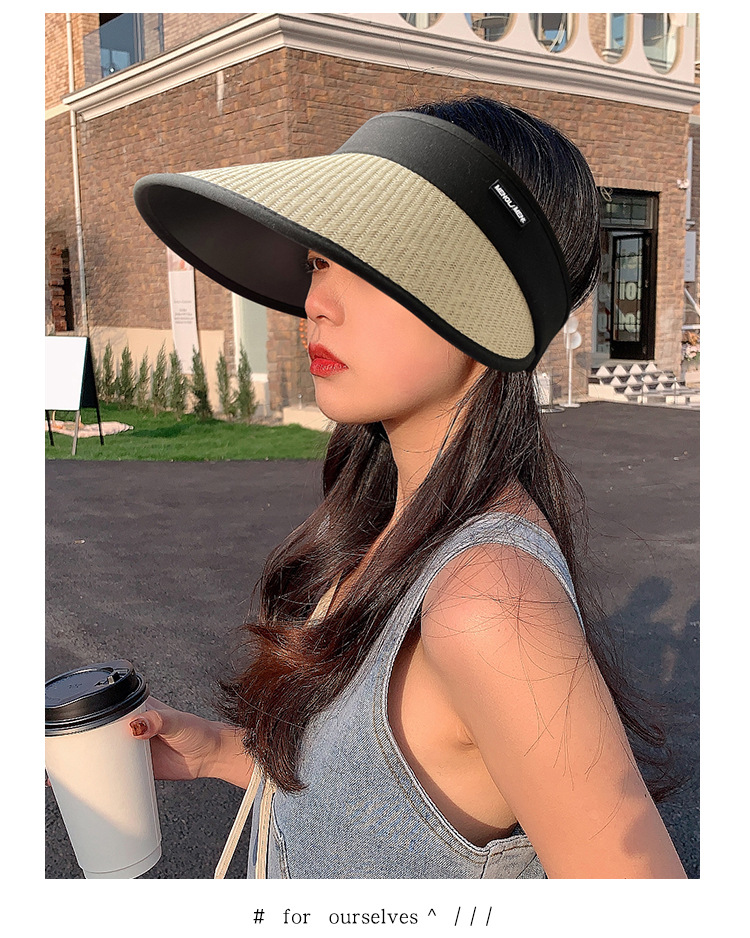 新款女士夏季可调节大沿防紫外线遮阳帽子户外运动塑料防晒空顶帽详情11