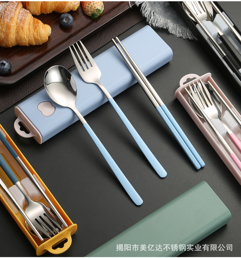 可定制304不锈钢韩式勺子叉子筷子便携餐具套装学生户外公司餐具详情19