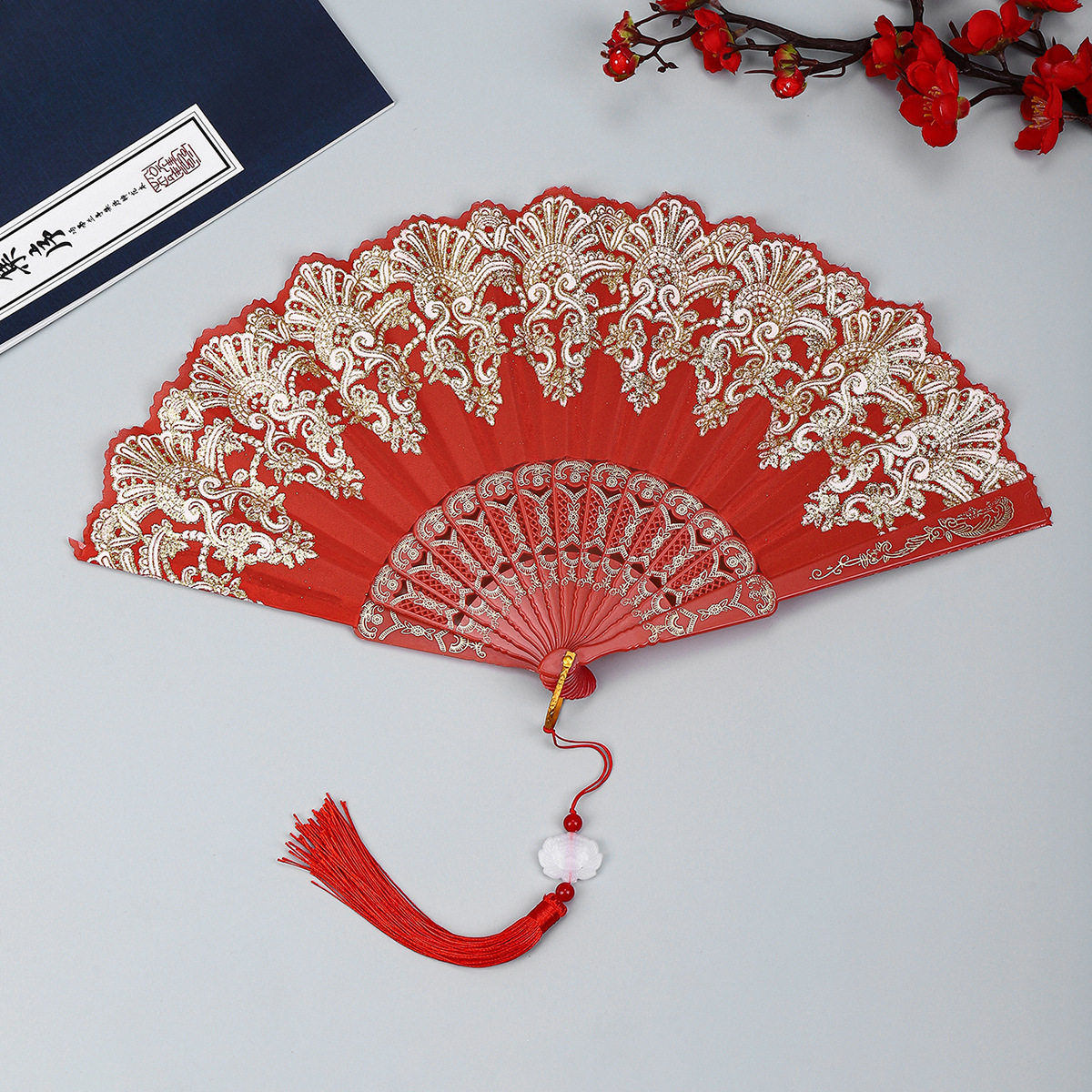 中式祥云纹古风折扇塑料舞蹈中国风折叠扇子厂家直销详情15