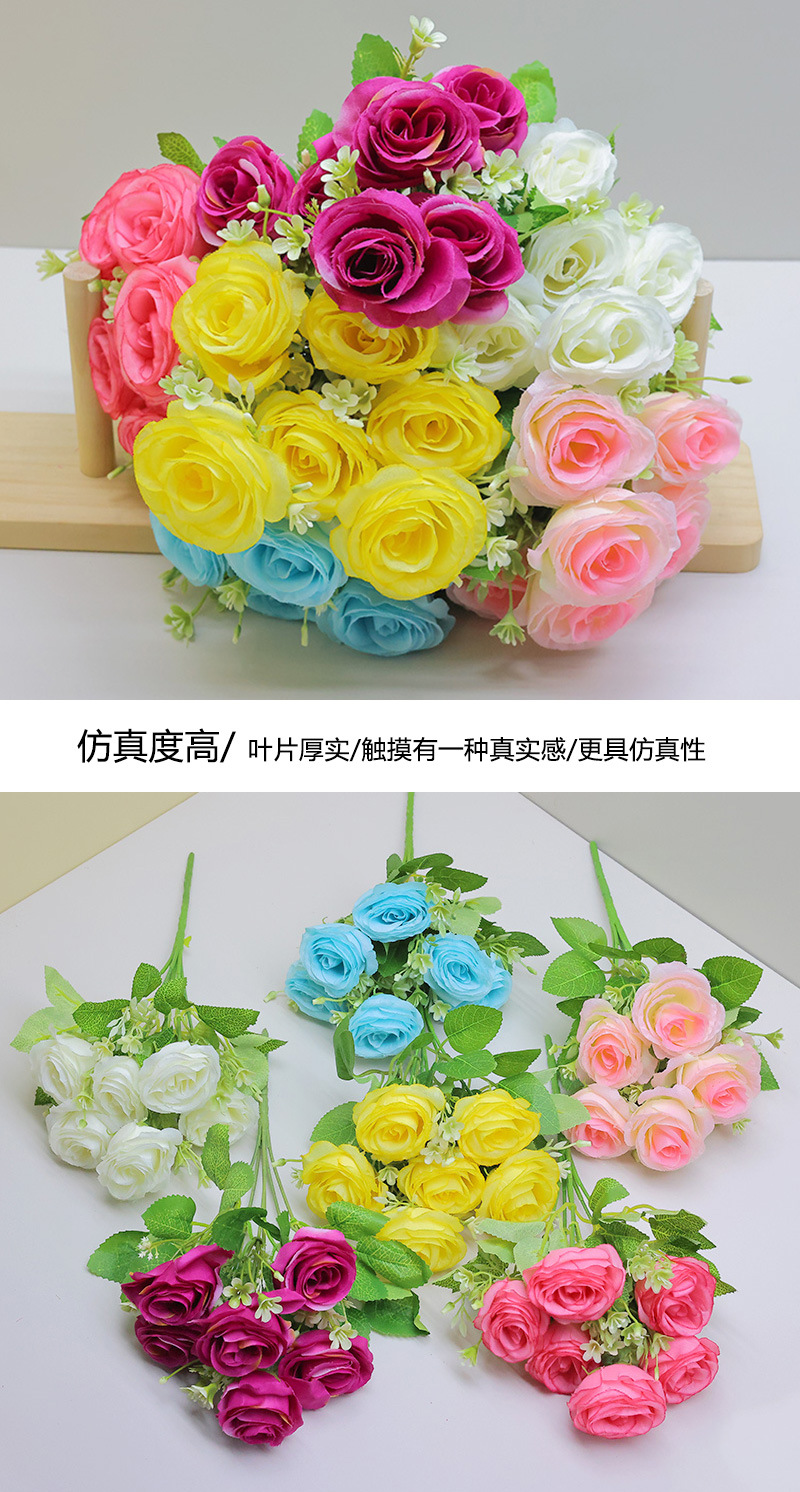 婚礼装饰假花玫瑰花束手捧花团圆仿真花艺办公文化园艺用品多色任选详情10