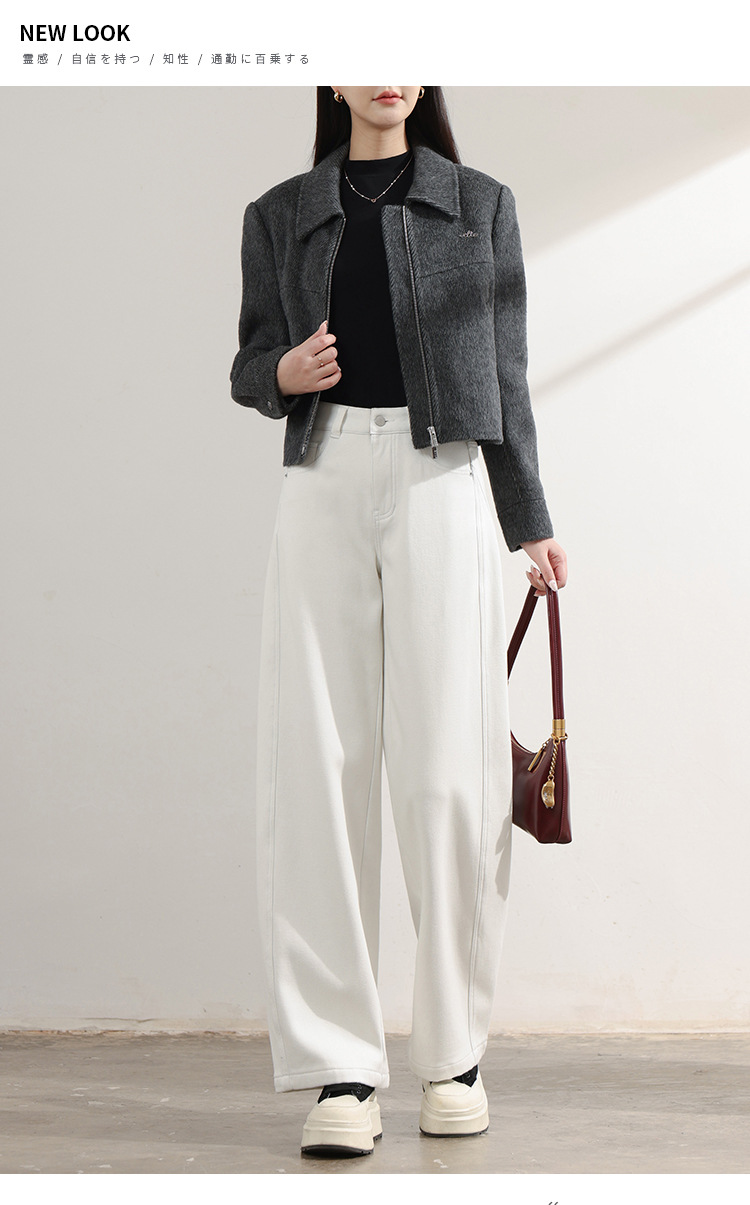 Factory direct sales of new winter fleece and thickened white jeans for women, loose, casual, wide-leg, laid-back style sickle pants pic 9