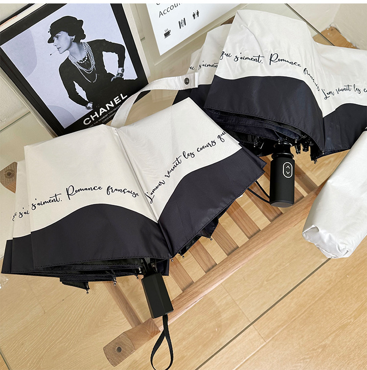 浪漫法式雨伞自动女晴雨两用黑白接边小众防晒防紫外线遮阳伞文艺详情6