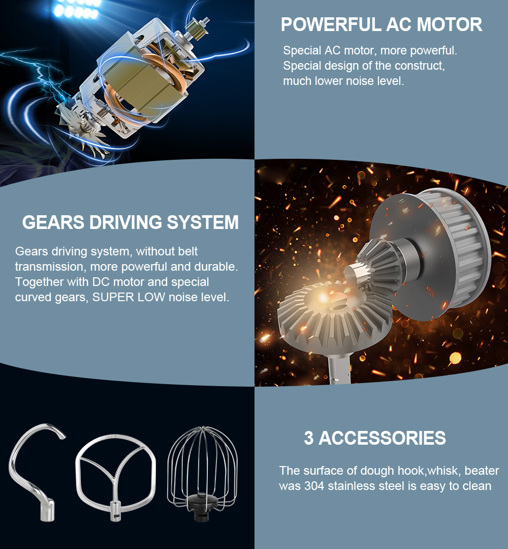 Cross-border exclusive 12-liter large-capacity metal casting household mixer and dough mixer StandMixer 2000W pic 8