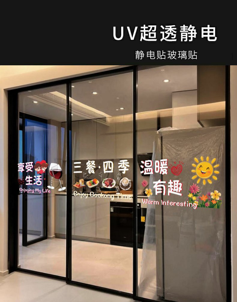 三餐四季厨房餐厅推拉门防撞装饰提示玻璃静电贴纸温暖有趣玻璃贴详情2