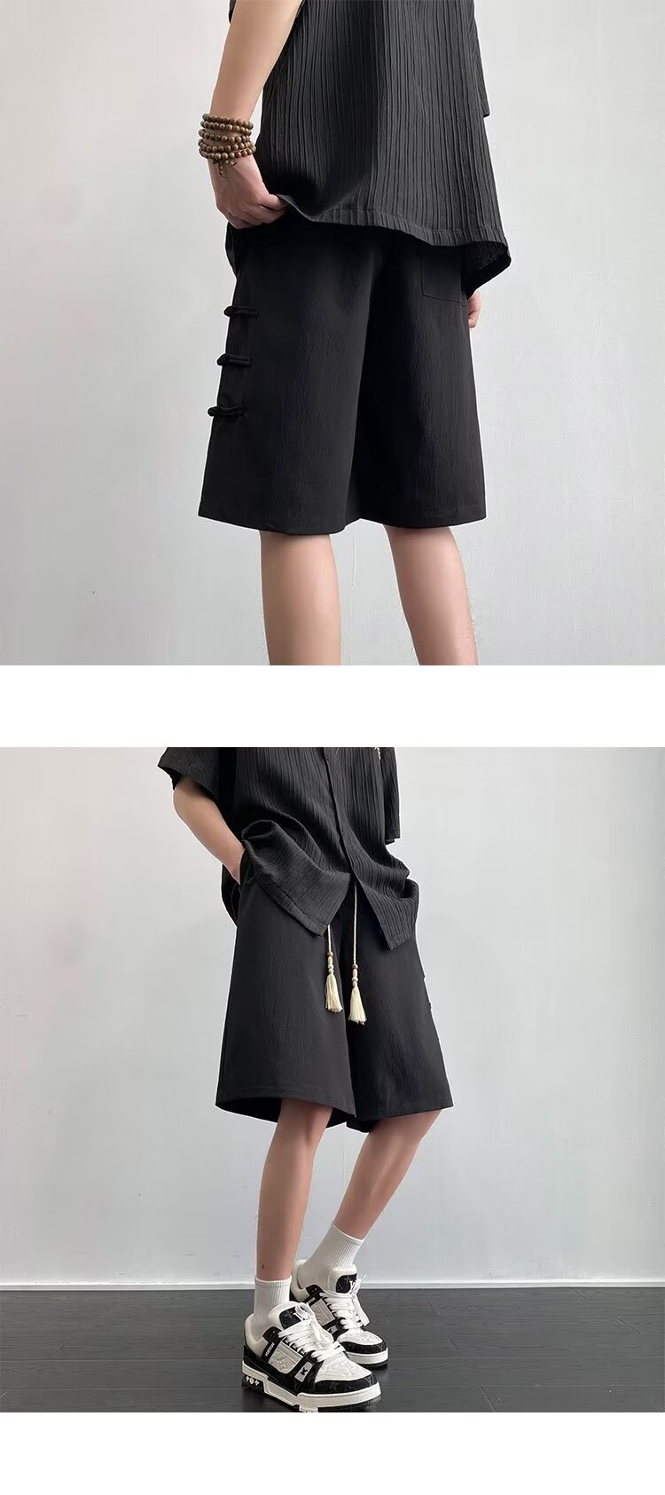 国潮国风新中式盘扣休闲短裤夏季新款男士外穿短裤休闲宽松5分中裤子详情11