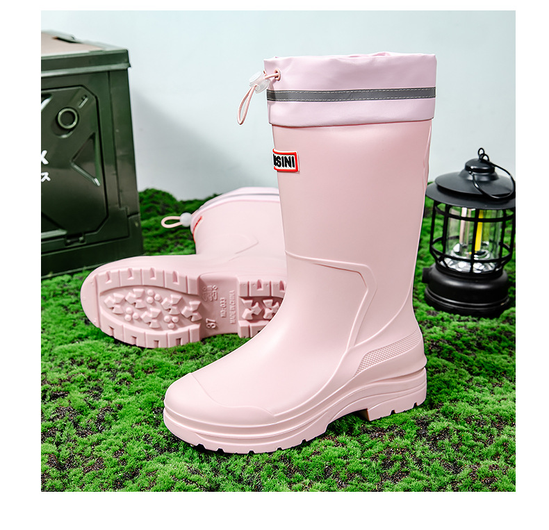 水鞋女高筒韩国雨靴纯色百搭外穿厚底防滑束口水鞋赶海防水工作鞋详情17