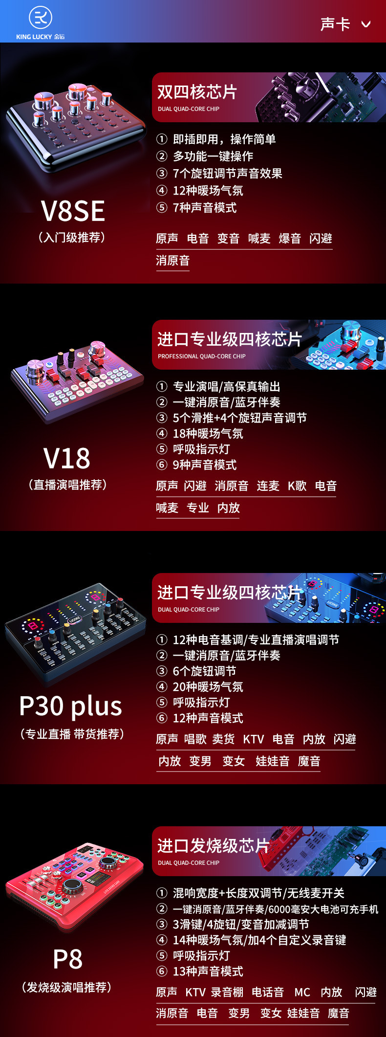 V18 sound card set, live streaming equipment, voice changer, microphone, mobile phone, universal magic tool, karaoke computer complete set pic 12