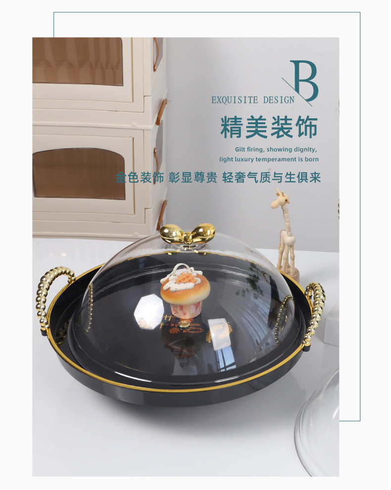 跨境蛋糕托盘带盖甜品盘展示旋转果盘黑色塑料自助餐面包点心摆盘详情8