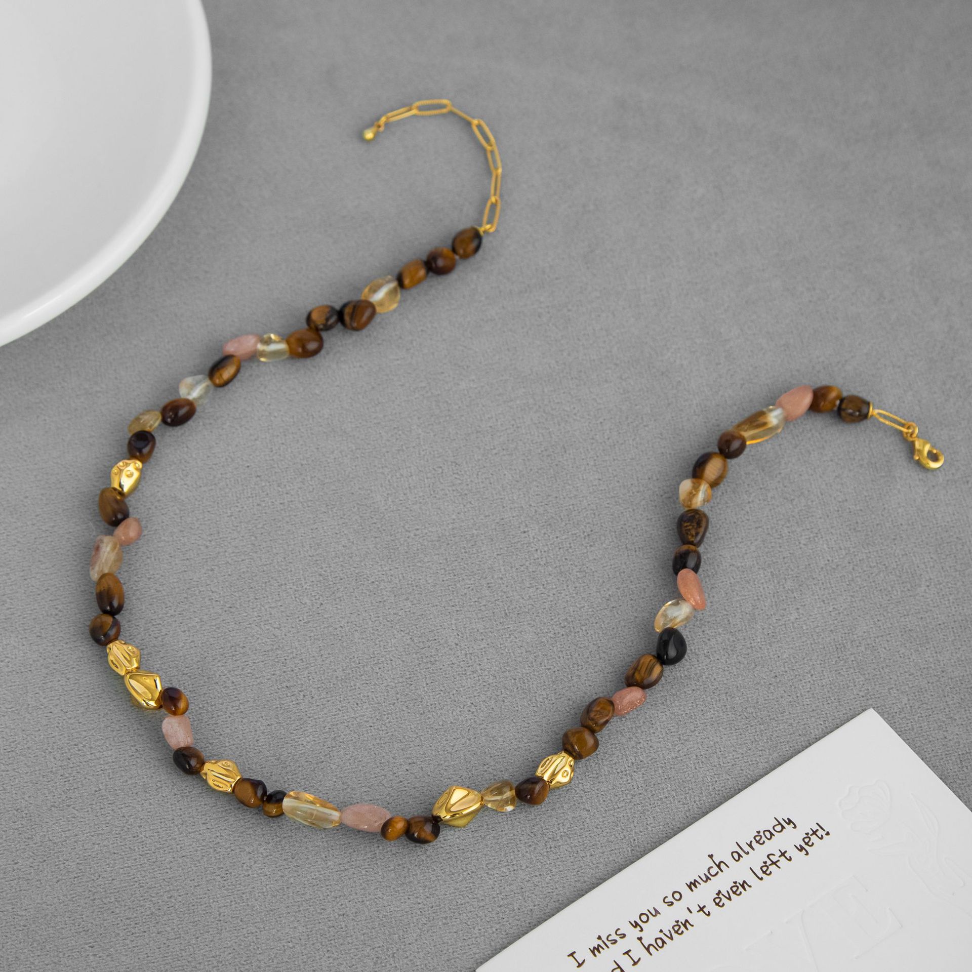 MONV*家虎眼石项链 新中式小众设计不规则天然黑玛瑙串珠锁骨链详情9