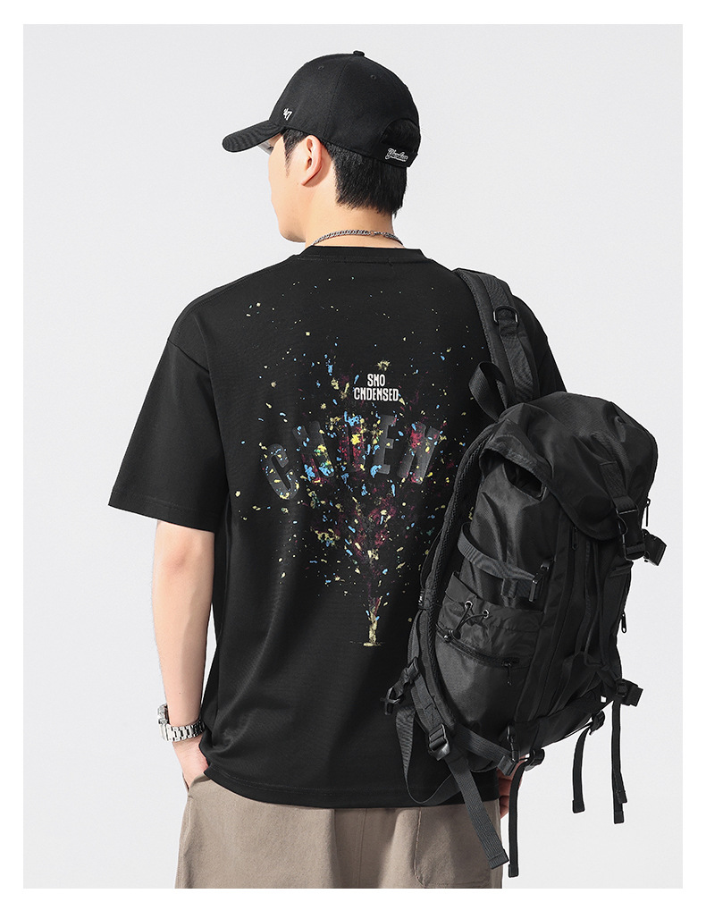 Summer new graffiti painting loose short-sleeved T-shirt for men 2025 Thin casual printed half-sleeved T-shirt pic 9