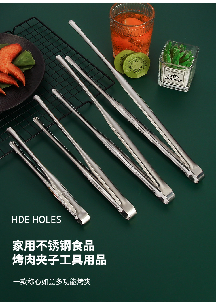 不锈钢烧烤夹韩式烤肉夹子食用牛排夹家庭自助餐烤肉夹加长面包夹详情3