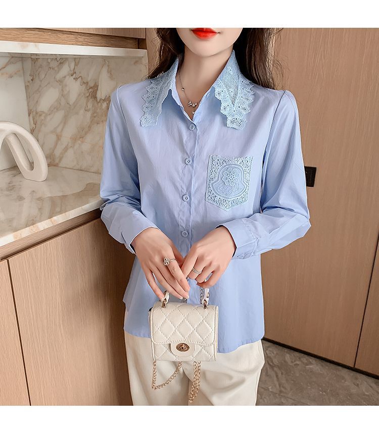 春秋季2025年新款女装时尚减龄纯棉衬衫女洋气全棉蕾丝领休闲上衣详情22