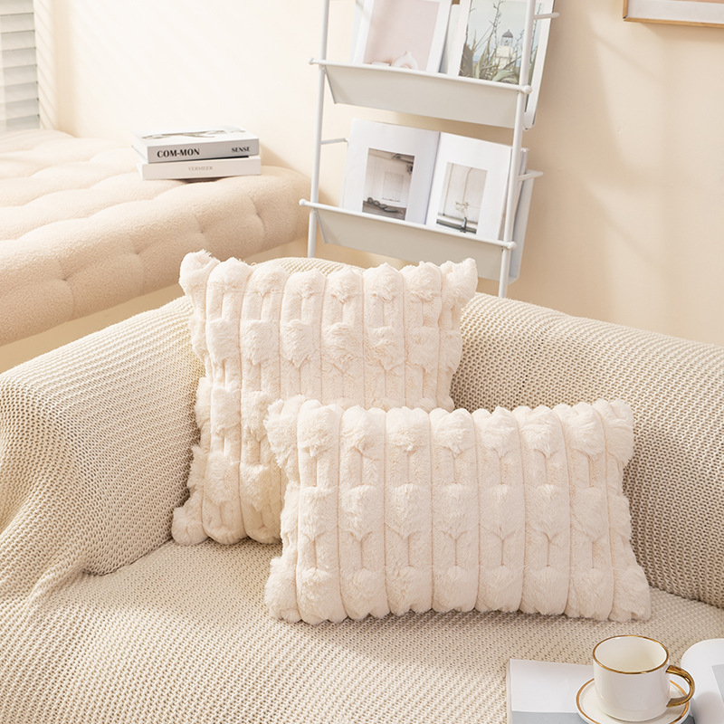北欧ins风纯色链条编花胖条抱枕套兔毛绒床头沙发靠枕多色可选详情29