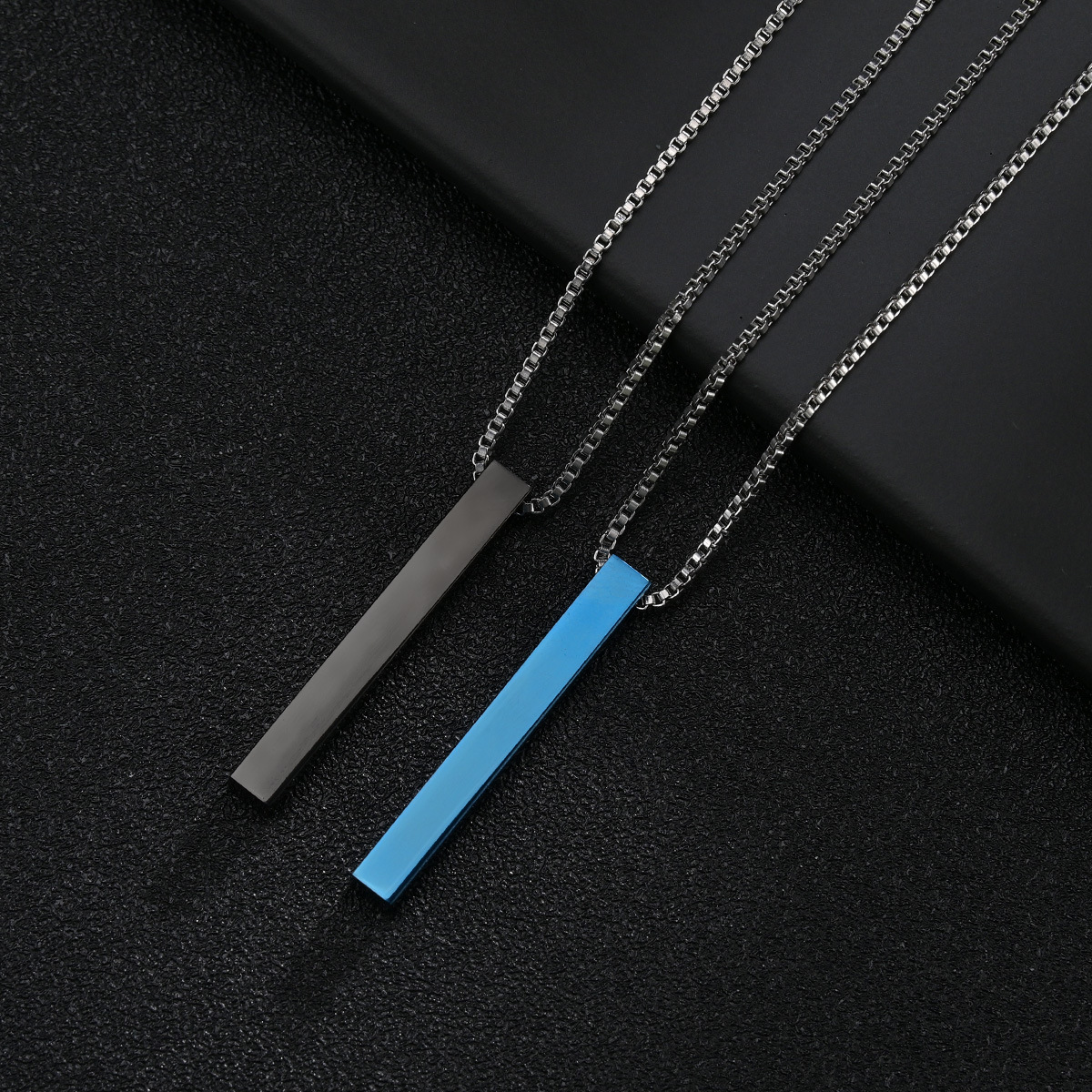 European and American popular accessories, personalized and trendy pendants, Amazon titanium steel simple smooth square column necklace pic 3